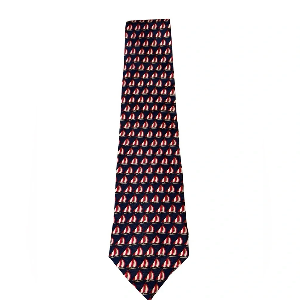 Silk Museum Artifacts Men’s Tie Navy Red Sailboat Print Nautical NWT